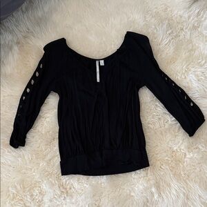 LC Lauren Conrad Black Blouse with Cut-Out Sleeves
